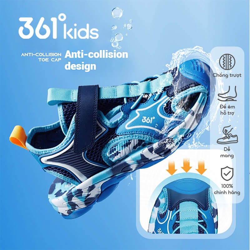 361° Dép bé trai & bé gái | Mùa hè 2024 Phong cách mới | Dép thể thao mũi kín có đế chống trượt mềm