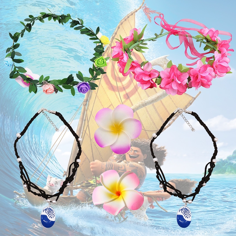 Công Chúa Moana Trang Phục Phụ Kiện Vòng Hoa Vòng Cổ Kẹp Hoa Cho Bé Gái Halloween Trang Phục
