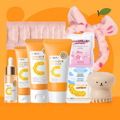 Bộ chăm sóc da LAIKOU Glow Up Vitamin C | Tẩy tế bào chết, làm sạch, làm sáng & rạng rỡ tức thì | Bộ chăm sóc da mặt đa năng