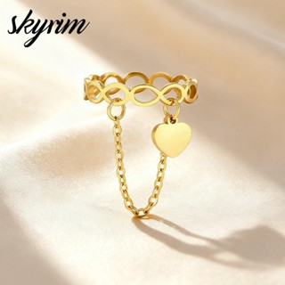 SKYRIM Titan Nhẫn Thép Không Gỉ Rỗng Biểu Tượng Vô Hạn Có Dây Xích Trái Tim Cho Nam Nữ Trang Sức Thời Trang