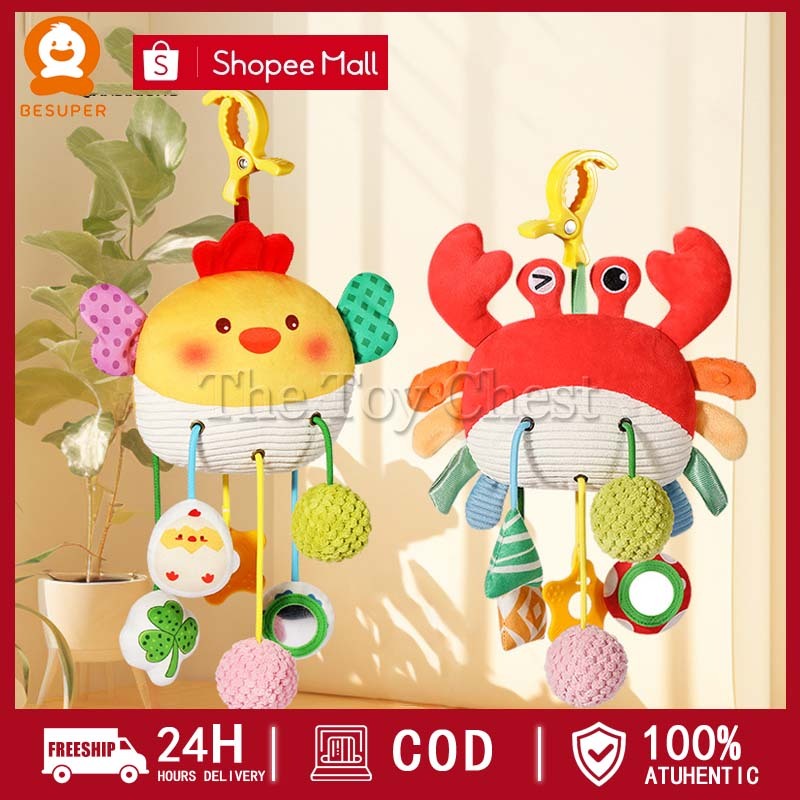 BESUPER Thú treo nôi cũi cho bé gặm nướu, đồ chơi lục lạc treo xe đẩy kêu leng keng