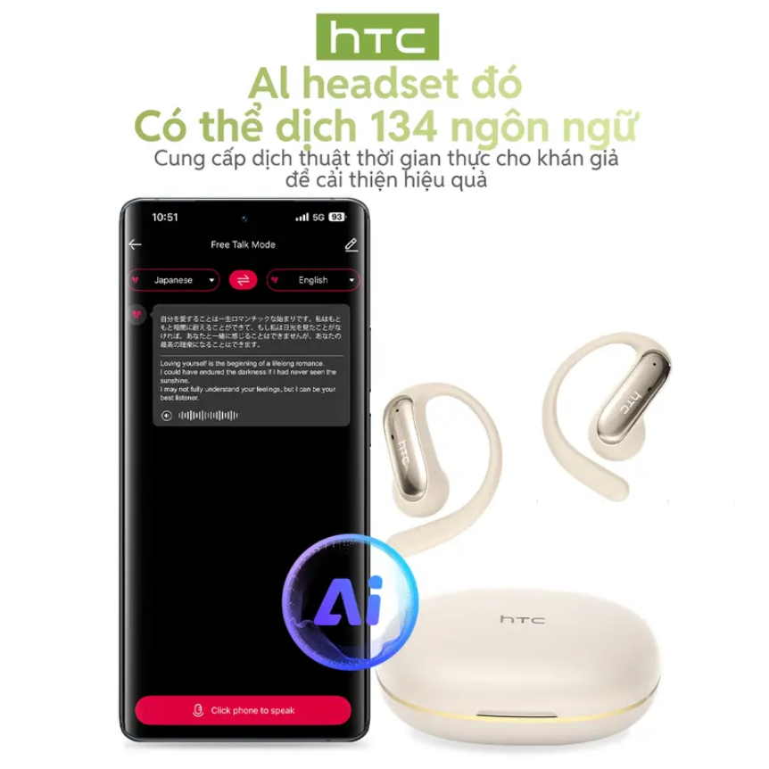 HTC NE52 Tai nghe Bluetooth mở phong cách Bản dịch thời gian thực 134 ngôn ngữ, 40 giờ siêu bền, Âm trầm HiFi, Chống nước IPX5, Kết nối Lightning Bluetooth 6.0 | BigBuy360 - bigbuy360.vn