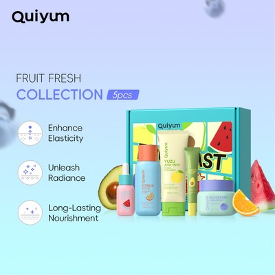 Quiyum Fresh Fruit Skincare Set Dưa Hấu Serum Yuzu Facial Wash Kem việt quất Tăng cường rạng rỡ Độ đàn hồi