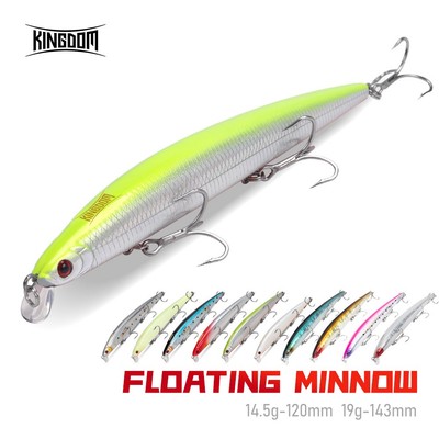 Kingdom Mồi Câu Cá 120mm / 14.5g 143mm / 19g Minnow Nổi Mồi Nước Cứng Wobblers Mồi Câu Cá Nhân Tạo VMC Móc Câu Cá SwimBait Cho Bass Barracuda Pike