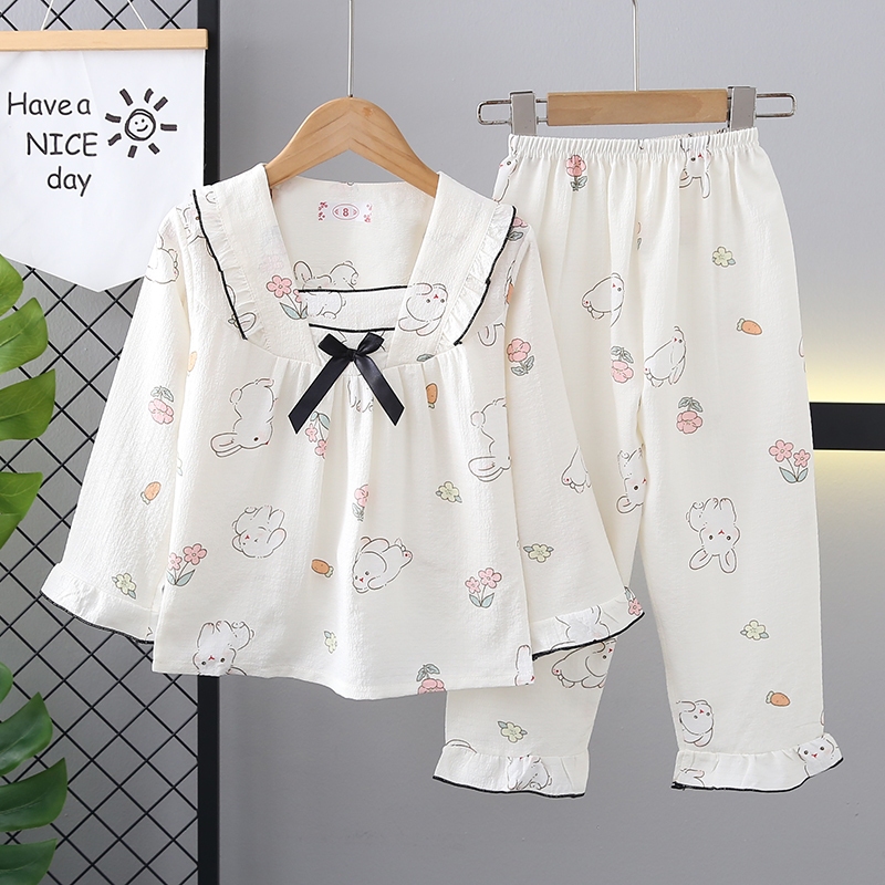 Váy ngủ dài tay mềm mại cho bé gái Váy ngủ cổ vuông bằng vải cotton dài 12 - 13 tuổi
