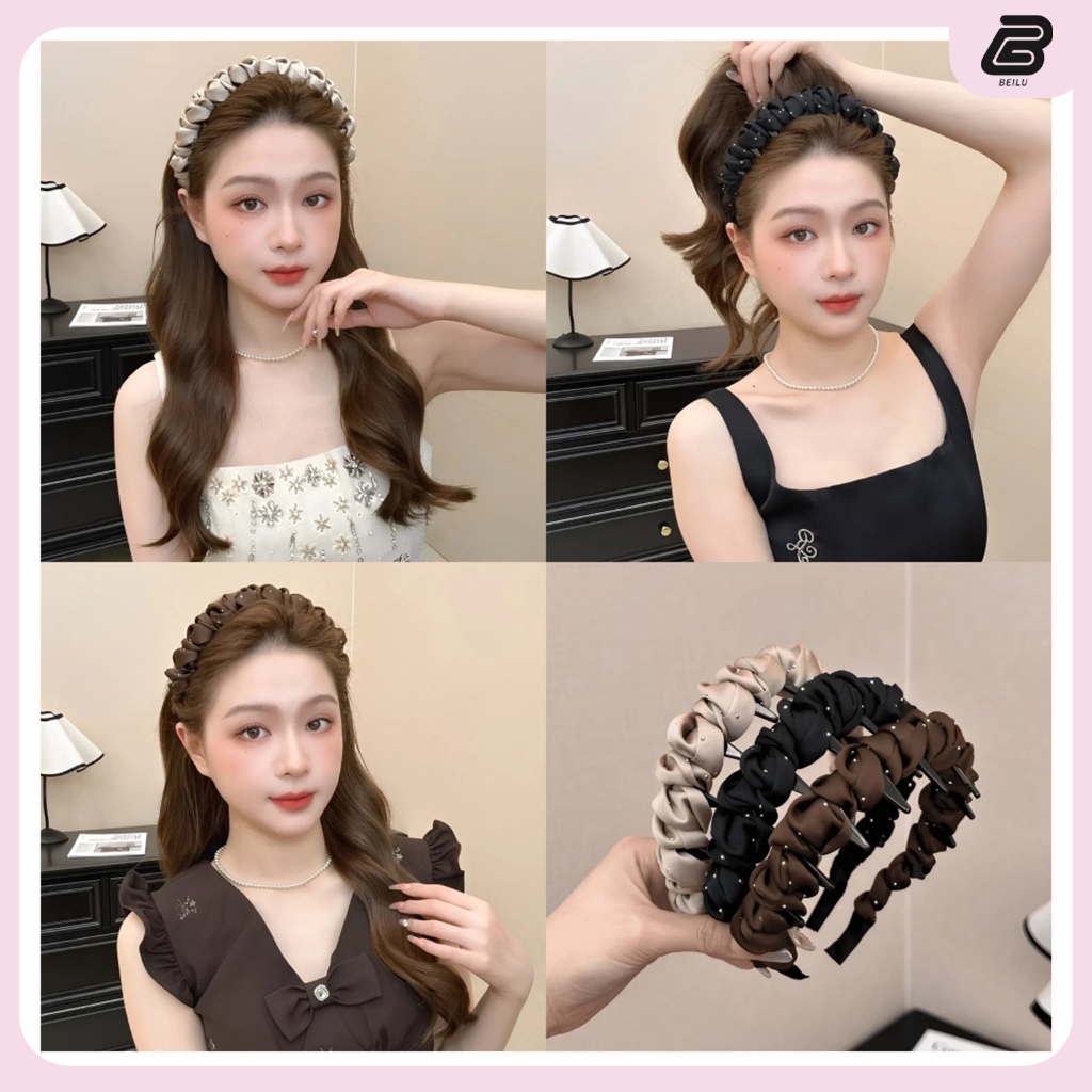 Băng đô vải xếp ly phong cách Hàn Quốc, thời trang cho nữ với răng chống trơn tóc