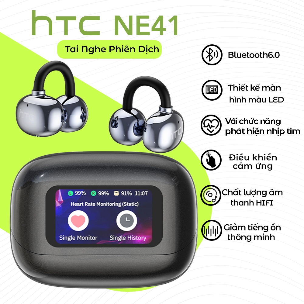 HTC NE41 Tai nghe không dây  Theo dõi nhịp tim Màn hình cảm ứng LCD Tai nghe kẹp tai TWS Bluetooth 6.0  IPX5 chống nước | BigBuy360 - bigbuy360.vn
