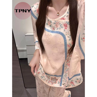   TPNY  Bộ đồ ngủ nữ chất liệu lụa họa tiết băng hoa theo phong cách Trung Quốc phù hợp mùa hè 