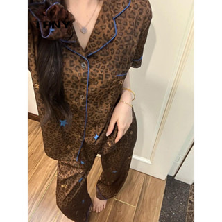   TPNY  Bộ đồ ngủ nữ retro leopard print phù hợp mùa hè 