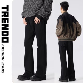  『Trendo』Quần jean nam ống loe Màu Đen quần tây nam ống suông quần ống loe nam slimfit quần loe nam chất vải Cạp Cao Denim Thời Trang Phong Cách Hàn Quốc 