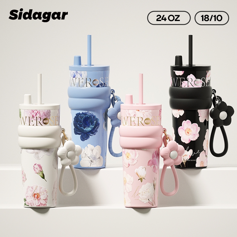 Sidagar 710ml Đồ gốm bên trong Chai nước nóng Được đi kèm ống hút, có thể dùng ngay lập tức