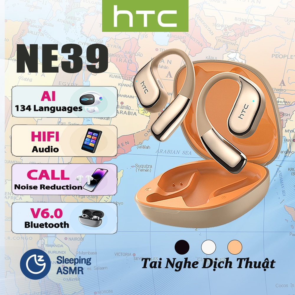 Tai nghe dịch thời gian thực HTC NE39 AI 360° Tai nghe Bluetooth âm thanh không gian V6.0 HD Gọi khử tiếng ồn Tai nghe không dây 40H Tuổi thọ pin dài | BigBuy360 - bigbuy360.vn