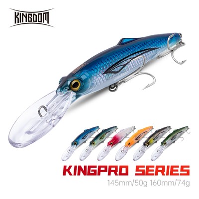 Kingdom Jerkbaits Mồi Câu Cá Biển Nổi Minnow 50g / 145mm 74g / 160mm ABS Mồi Cứng Nước Mặn Trolling Mồi Nhân Tạo Wobblers Cho Biển Bass Cá Ngừ Cá Thu Cá Kiếm