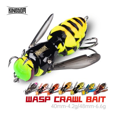 Kingdom Wasp Crawl Mồi Câu Cá Bionic 40mm / 4.2g 48mm / 6.6g Nổi Topwater ABS Dụ Mồi Cứng Mồi Câu Cá Wobblers Cho Bass Pike Catfish Cá Rô Phi Trolling