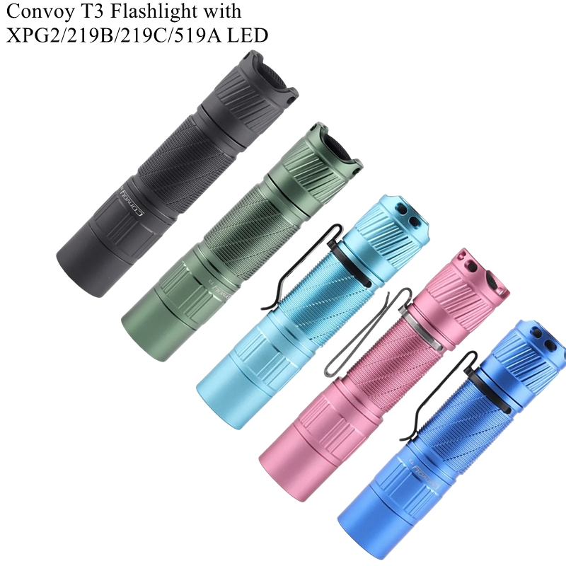 Đèn pin Convoy T3 chính hãng với XPG2 / 219B / 219C / 519A Đèn pin Mini cắm trại Đèn đi bộ đường dài
