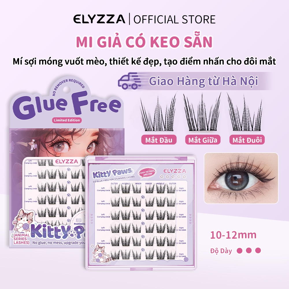 [Hà Nội] Mi Giả Có Keo Sẵn ELYZZA Móng Vuốt Mèo Không Cần Keo, Dài 10-12mm, 36 Cụm, Nhẹ Tự Nhiên