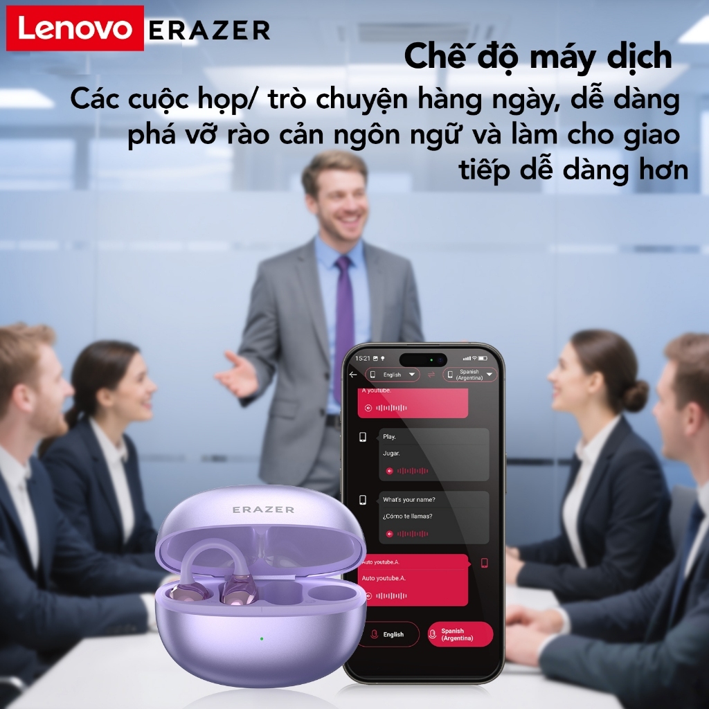 Tai nghe dịch thuật thông minh Lenovo ERAZER XF36 AI Tai nghe BluetoothV6.0  360°ACS Âm thanh vòm Tai nghe kẹp thời trang Tai nghe không dây khử tiếng ồn thông minh | BigBuy360 - bigbuy360.vn