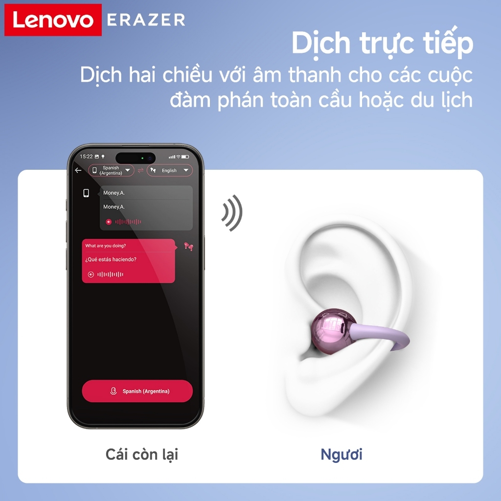 Tai nghe dịch thuật thông minh Lenovo ERAZER XF36 AI Tai nghe BluetoothV6.0  360°ACS Âm thanh vòm Tai nghe kẹp thời trang Tai nghe không dây khử tiếng ồn thông minh | BigBuy360 - bigbuy360.vn