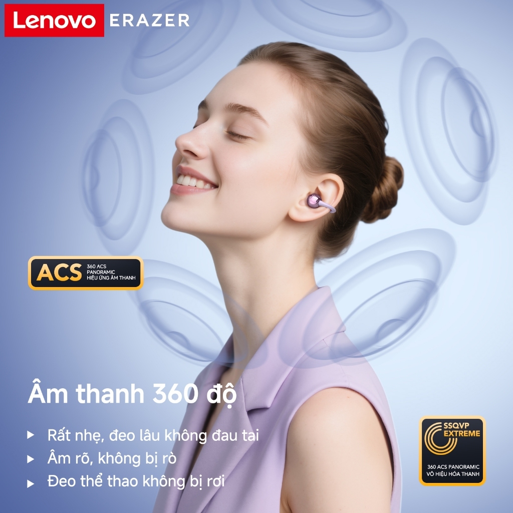 Tai nghe dịch thuật thông minh Lenovo ERAZER XF36 AI Tai nghe BluetoothV6.0  360°ACS Âm thanh vòm Tai nghe kẹp thời trang Tai nghe không dây khử tiếng ồn thông minh | BigBuy360 - bigbuy360.vn