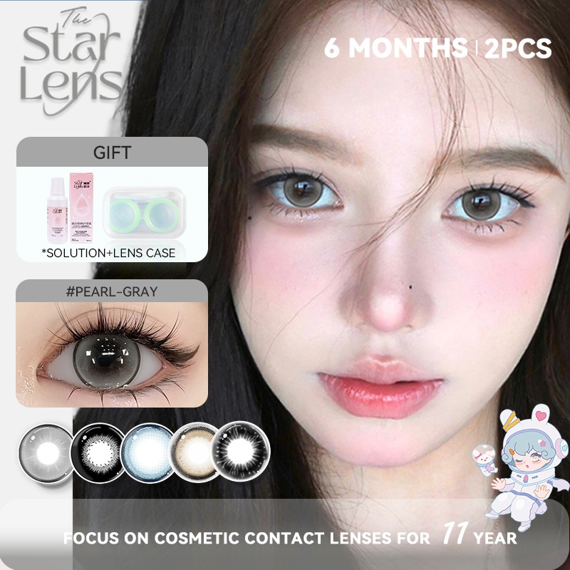 Kính áp tròng Starlens 2 chiếc màu xám/nâu lens 6 tháng tròng kính cận thị mềm mại tự nhiên mắt to có độ (0-8)