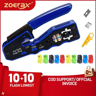 ZoeRax RJ45 Dụng cụ uốn Đi qua máy cắt uốn cho Cat6a Cat6 Cat5e 8P8C Đầu nối mô-đun Ethernet Công cụ dây tất cả trong một