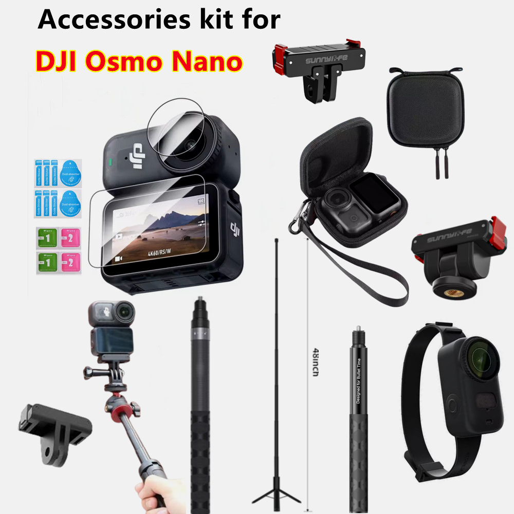 Phụ Kiện Máy Ảnh Bộ Dành Cho DJI OSMO NANO Kính Cường Lực Phim Di Động Túi Bảo Quản Hộp Đựng Silicon Phát Hành Nhanh Từ Bộ Chuyển Đổi 1.2m Selfie Có Thể Điều Chỉnh Chân Máy Dây Đeo Tay