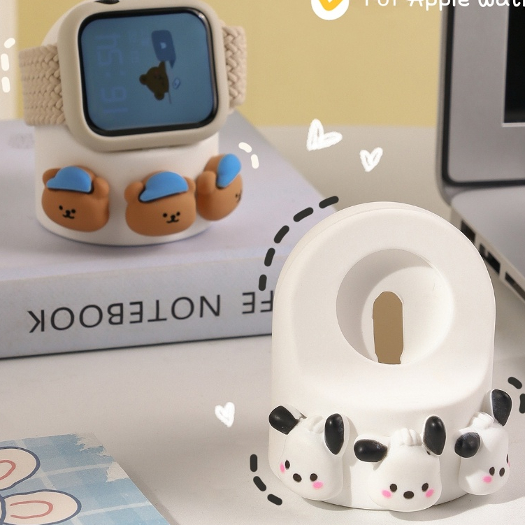 Phim hoạt hình dễ thương Đế silicon mềm cho AP- Watch Series 9 8 7 6 SE Đế sạc Đế sạc Đế đồng hồ báo