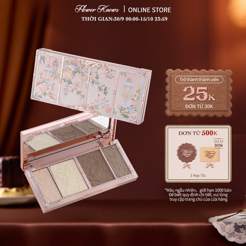 Bảng Phấn Bắt Sáng Tạo Khối Flower Knows Butterfly Cloud Collar Bộ Sưu Tập  Highlight & Contour 4 Ô 16g