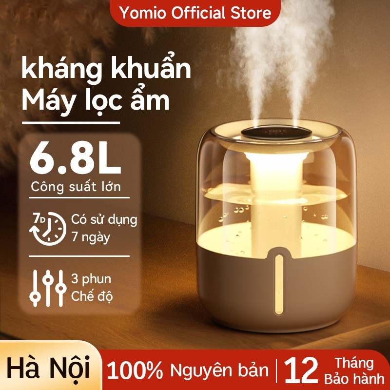 Máy tạo độ ẩm phun kép 6.8L máy tạo độ ẩm không khí công suất lớn, màn hình LED hiển thị nhiệt độ có đèn ngủ
