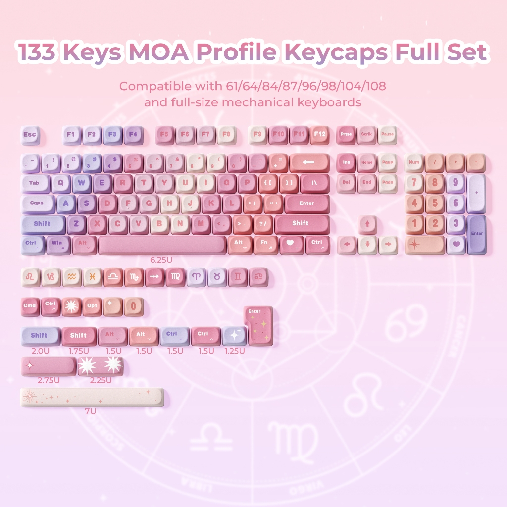 XVX 12 Zodiac Signs Keycap Set MOA Profile Dye-Sublimation PBT Thuốc nhuộm thăng hoa 5 mặt Tương thí
