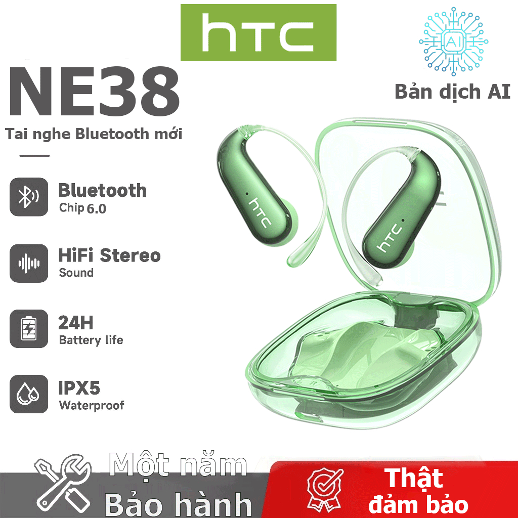 Bảo hành một năm HTC NE38 AI Dịch thuật thời gian thực Tai nghe BluetoothTWS Bluetooth 6.0 Chất lượng âm thanh HiFi IPX5 Tai nghe không dây chống nước | BigBuy360 - bigbuy360.vn