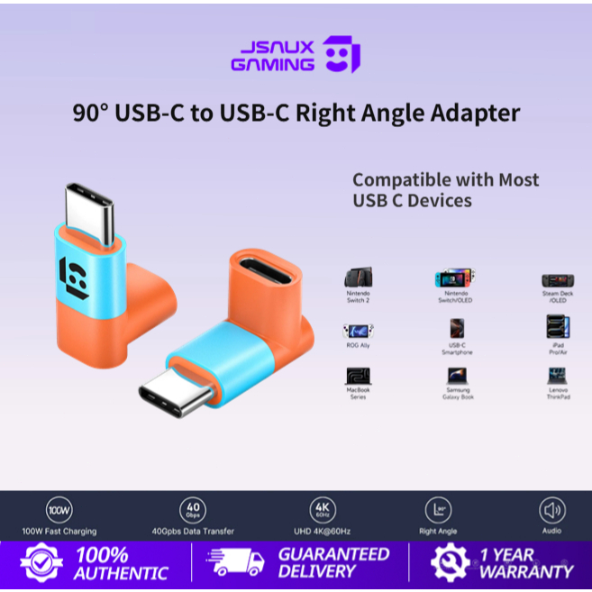 JSAUX 90° Bộ chuyển đổi góc phải USB-C sang USB-C cho Nintendo Switch 2 (2025) 90° USB-C to USB-C Ri