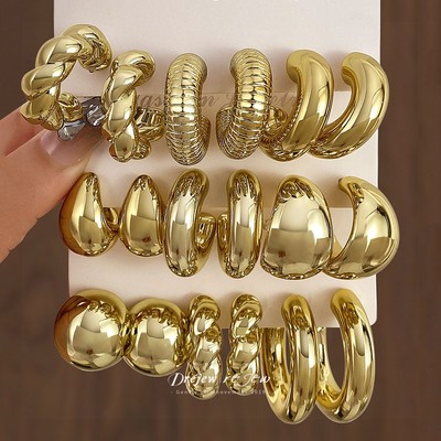 Dây chuyền bông tai thép kim cương hình bầu dục không đều, set 6 món, thiết kế thanh lịch