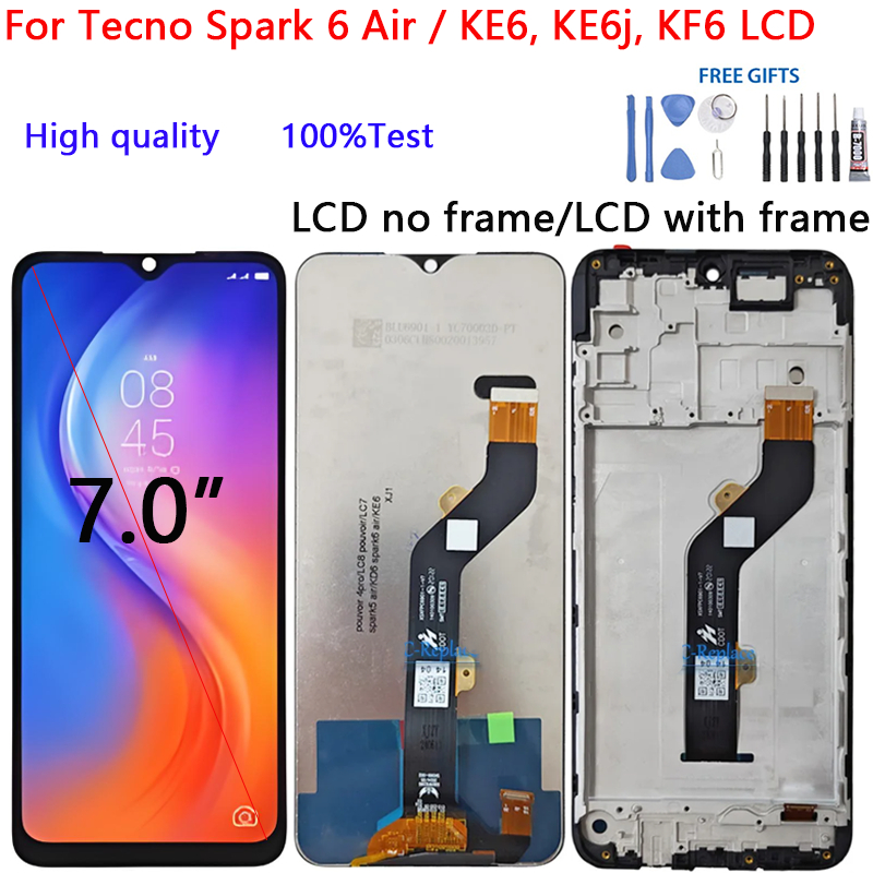 Dành cho Tecno Spark 6 Air / KE6, KE6j Màn hình LCD Bộ số hóa màn hình cảm ứng Bộ phận sửa chữa lắp 