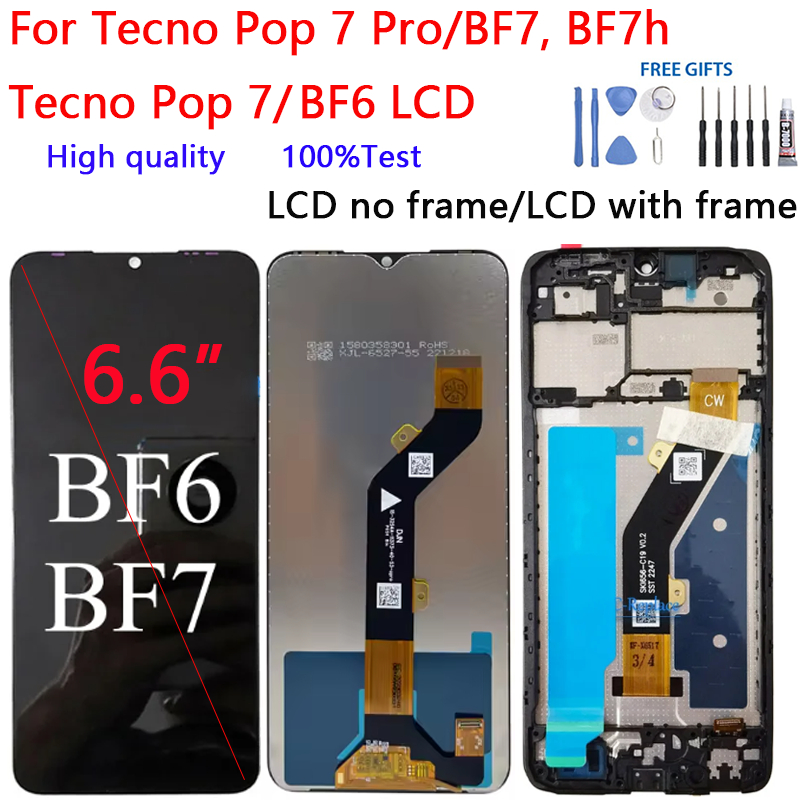 Dành cho Tecno Pop 7 Pro / BF7, BF7h Tecno Pop 7 / BF6 Màn hình LCD Bộ số hóa màn hình cảm ứng Bộ ph