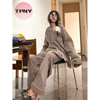   TPNY Bộ đồ ngủ phong cách Hàn Quốc dành cho nữ mùa thu quần áo dài tay đơn giản 