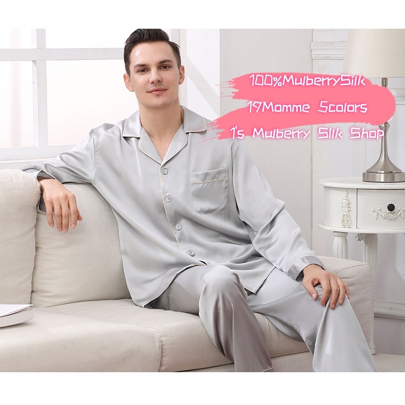 Bộ Pajama Nam Dài Tay từ Silk Mulberry Cao Cấp 19 Momme - 5 Màu Phù Hợp làm Quà Tặng cho Bố