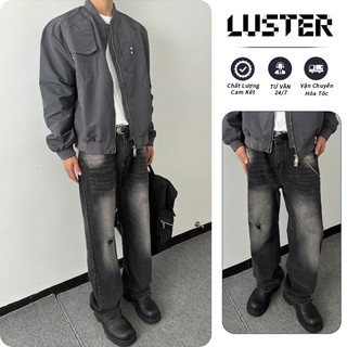  Quần jean nam rách gối ống đứng form rộng Quần bó nam retro màu đen phong cách đường phố Quần baggy unisex chất liệu denim cao cấp 