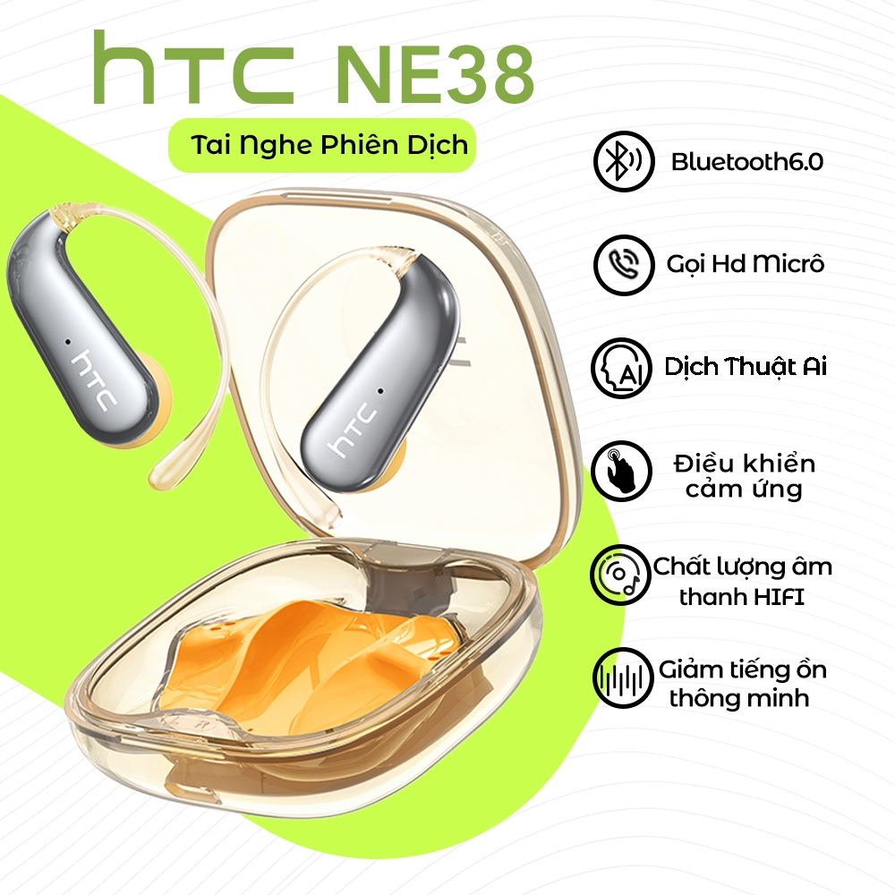 HTC NE38 Tai nghe phiên dịch  134 ngôn ngữ Tai nghe không dây có hộp sạc trong suốt MIC IPX5 chống nước | BigBuy360 - bigbuy360.vn