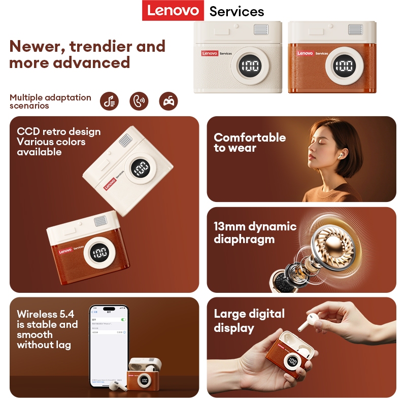 Tai nghe Bluetooth Lenovo LE218 Âm thanh vòm Hi-Fi Độ trễ thấp Màn hình mức pin Mẫu máy ảnh Bluetooth 6.0 | BigBuy360 - bigbuy360.vn