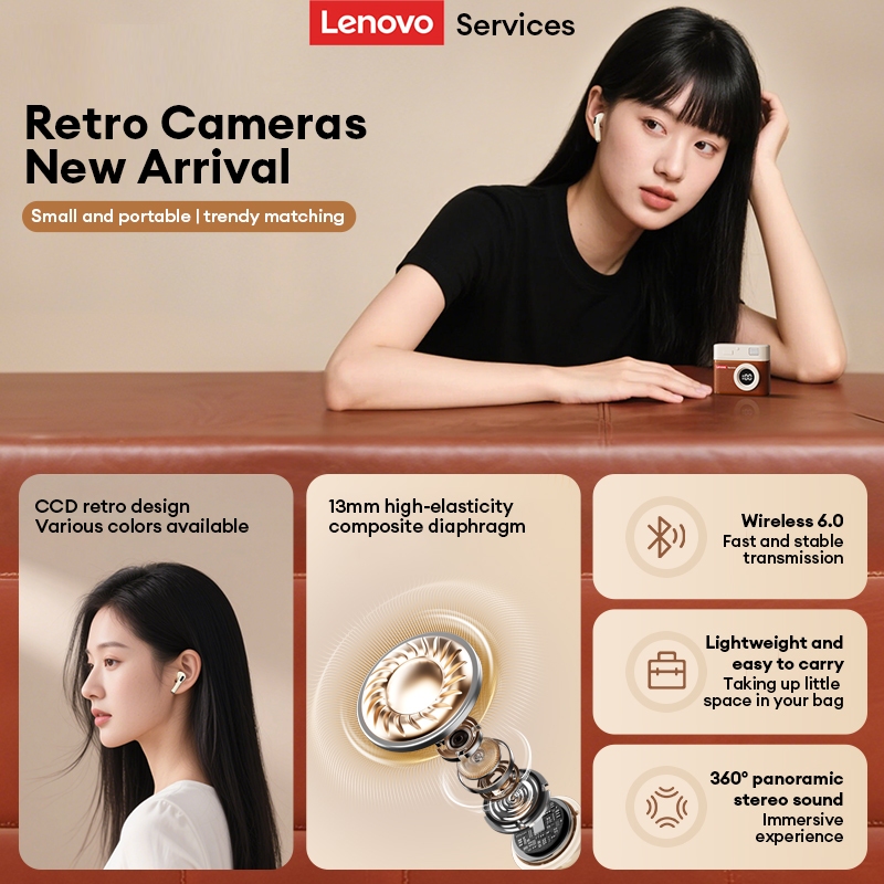 Tai nghe Bluetooth Lenovo LE218 Âm thanh vòm Hi-Fi Độ trễ thấp Màn hình mức pin Mẫu máy ảnh Bluetooth 6.0 | BigBuy360 - bigbuy360.vn
