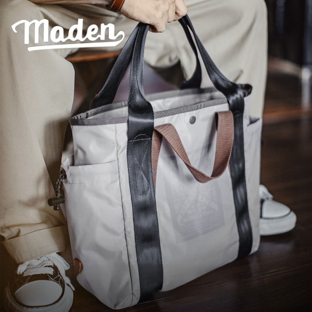 MADEN Thương hiệu Mỹ túi đeo vai màu trắng chống thấm nước túi tote dung tích lớn túi máy tính đi lại túi xách đa năng cho nam giới