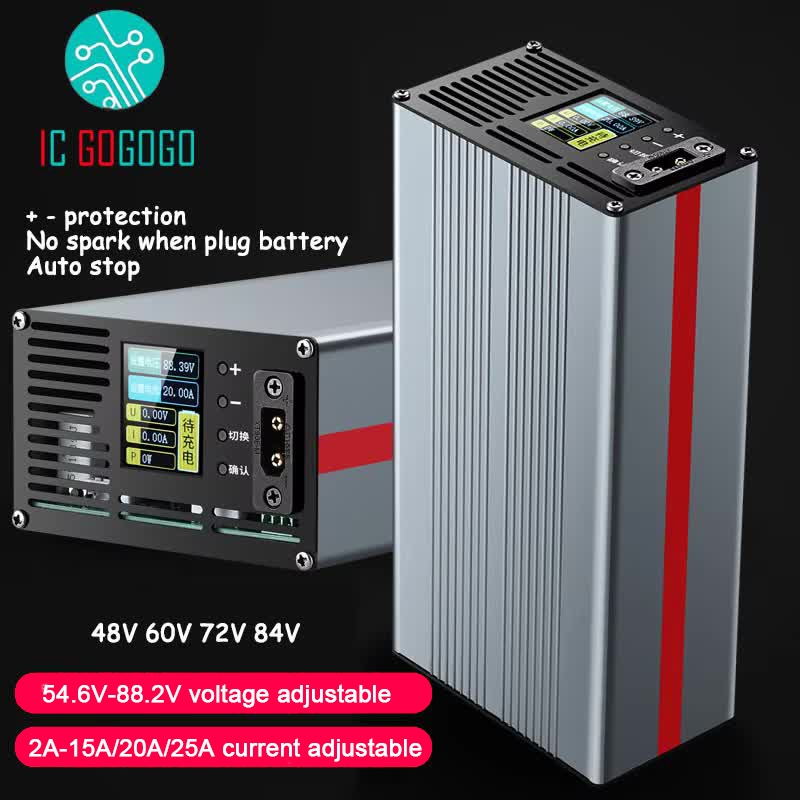 Điện áp hiện tại Có thể điều chỉnh 54.6V đến 88.2V 2A - 25A 20A 15A Sạc Lithium ion Li-ion Lipo Life