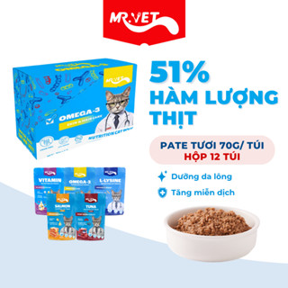 Pate Cho Mèo MRVET Hộp 12 Gói 70G Bổ Sung Omega 3, Vitamin, L-Lysine Điều Hòa Tiêu Hóa, Tăng Đề Kháng