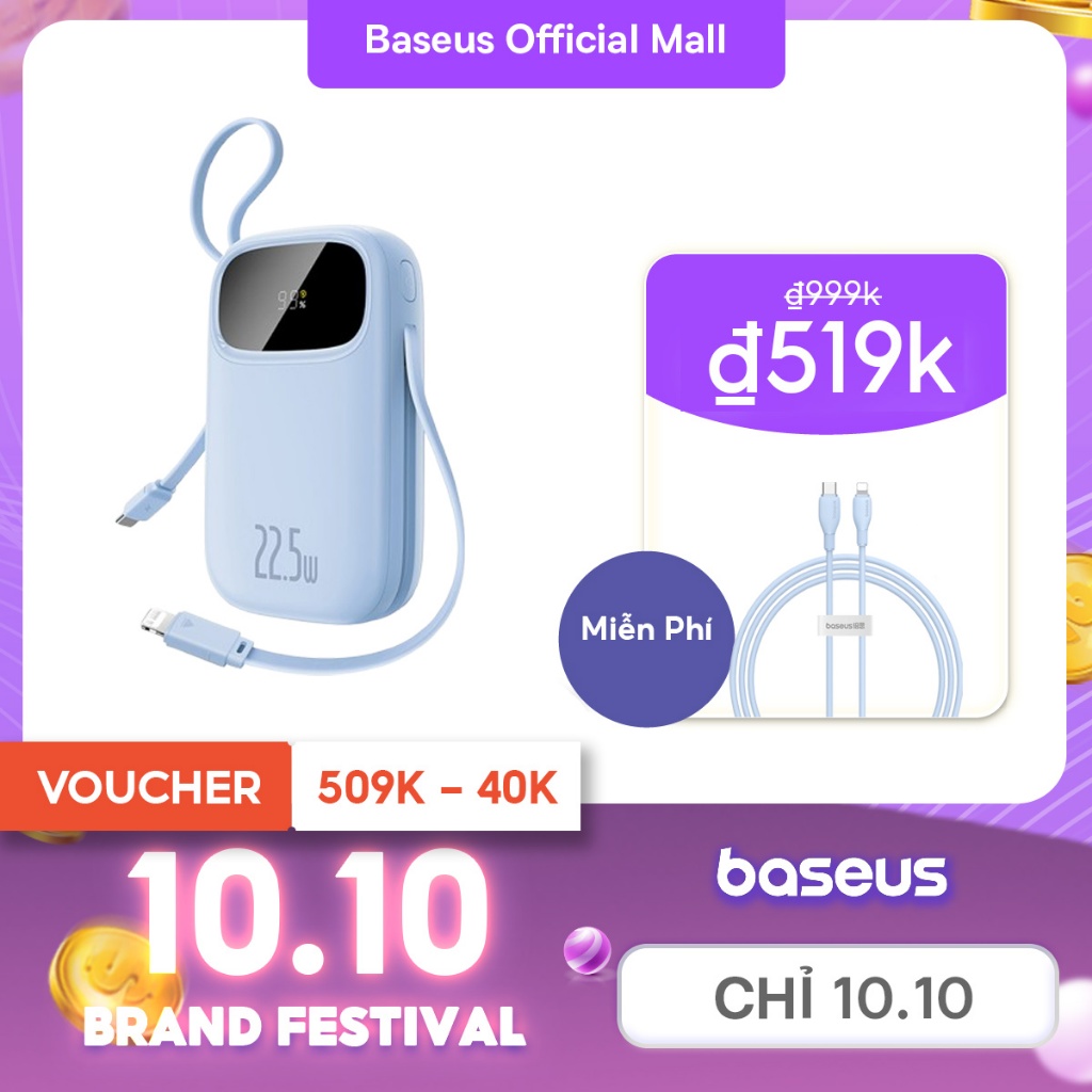 【CCC Certified Baseus QPow3 Pin Dự Phòng Sạc Nhanh Màn Hình Kỹ Thuật Số – Cáp Kép, Kích Thước Nhỏ, Có Chứng Nhận CCC