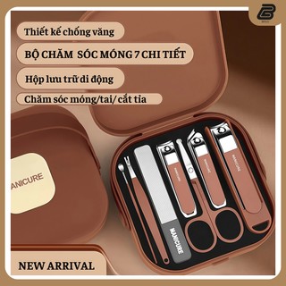 Bộ Bấm Móng Tay 7 Món Kèm Hộp - Tiện Lợi và Sang Trọng Tặng Hộp Mầu Nâu Cao Cấp