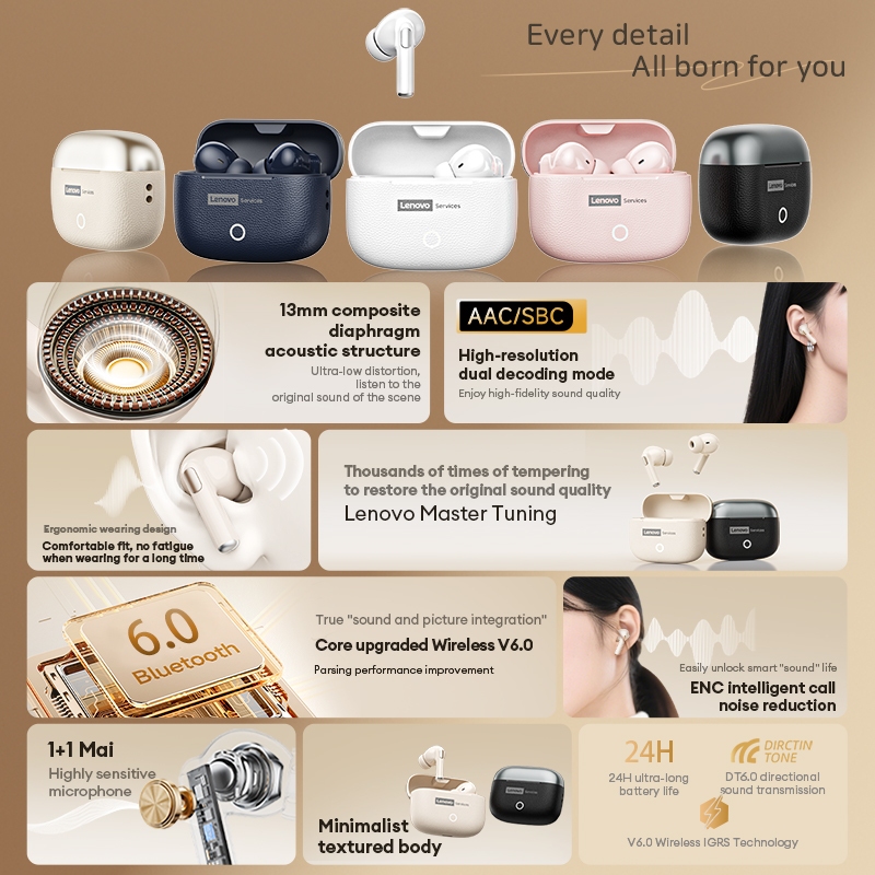 Tai nghe Bluetooth Lenovo LE221, Âm thanh vòm trung thực cao, Độ trễ thấp, Bluetooth 6.0 | BigBuy360 - bigbuy360.vn