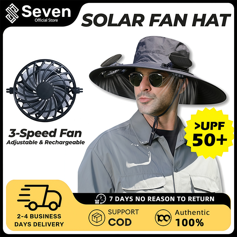 [Bảy] Quạt kép Mũ năng lượng mặt trời kipas topi đi bộ đường dài ngoài trời câu cá chống nắng angin 