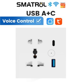 Ổ cắm nhà thông minh SMATRUL Công tắc tường cảm ứng WiFi có ổ cắm đa năng, Cổng sạc nhanh USB, Ứng dụng Tuya, Điều khiển từ xa hẹn giờ bằng giọng nói (Phích cắm EU, Vương quốc Anh và Hoa Kỳ)