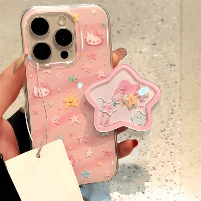 Ốp Lưng Cho Iphone 16 11 13 15 14 12 Pro Max 7 8 15 16 14 Plus X XR XS SE 2020 Ngôi Sao Hoạt Hình Ngọt Ngào Hello Kitty Giá Đỡ IMD Vỏ Mềm